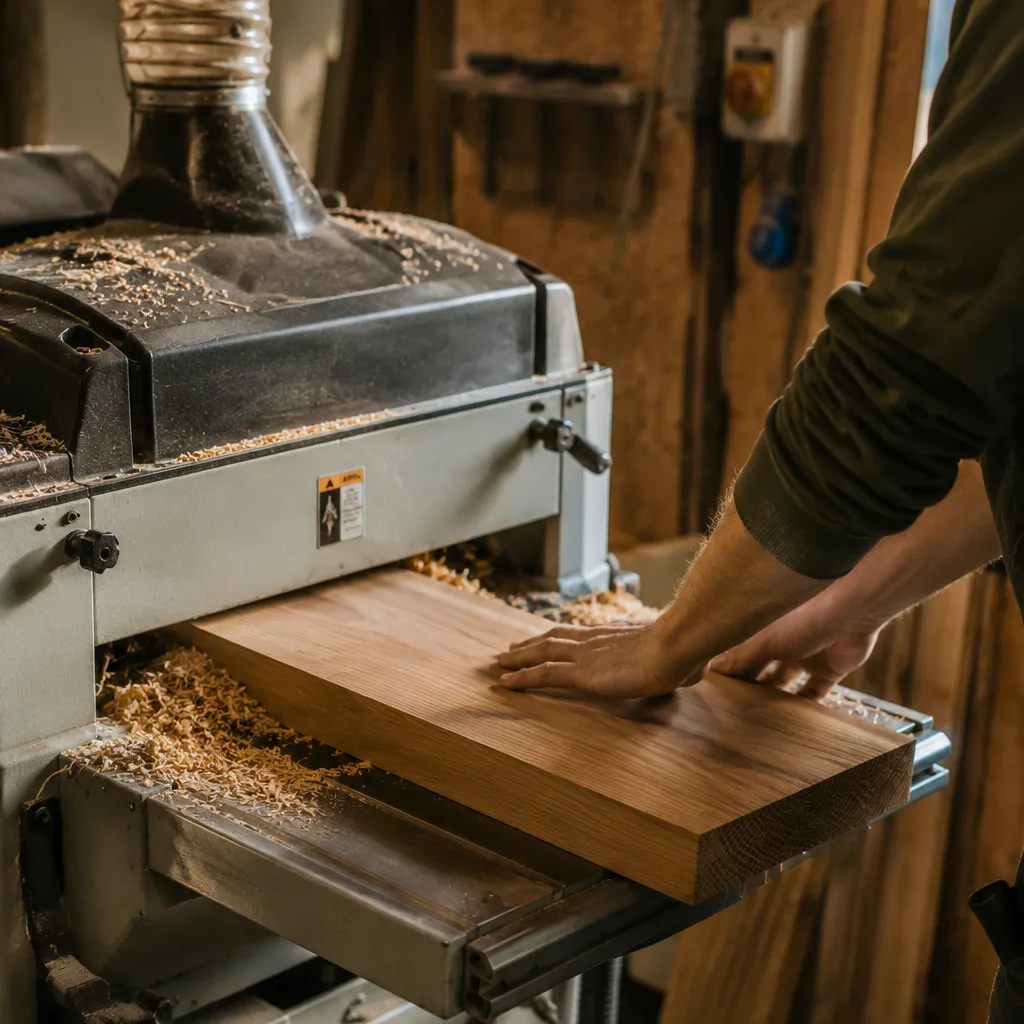 Hardwood board being machined in the AC Timber workshop