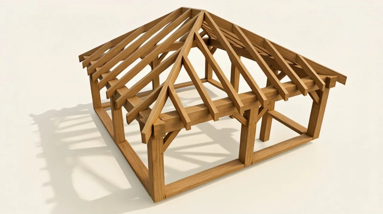 Oak frame structure raised from green oak